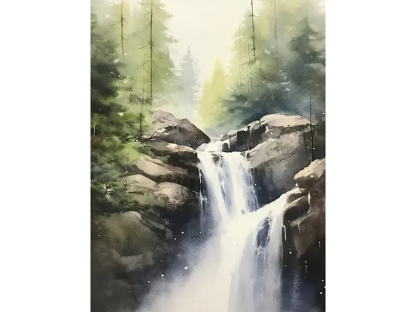 Forest Waterfall Painting, Willamette Valley Art Print