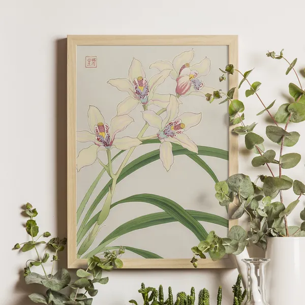 White Orchid Kawarazaki Shodo Ukiyo-e Art Print