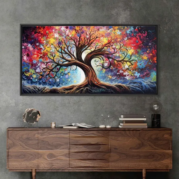 Ancient Tree Of Life, Colorful Palette Knife Art Print
