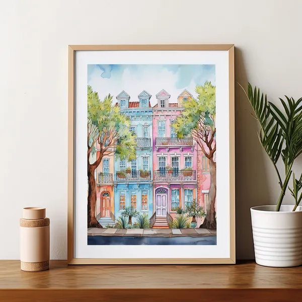 Charleston, South Carolina Travel Poster, Rainbow Row