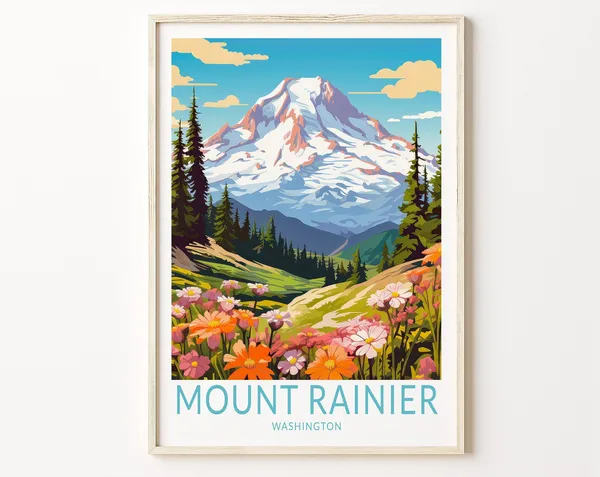 Mount Rainier Travel Poster, National Park Print