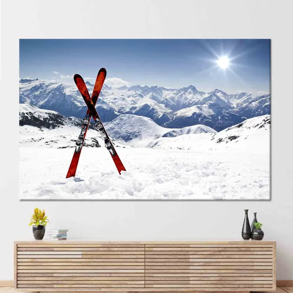 Winter Mountain Skiing Wall Art, Landscape Print
