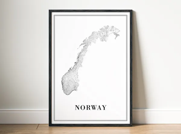 Norway Map Poster, Black and White Travel Map