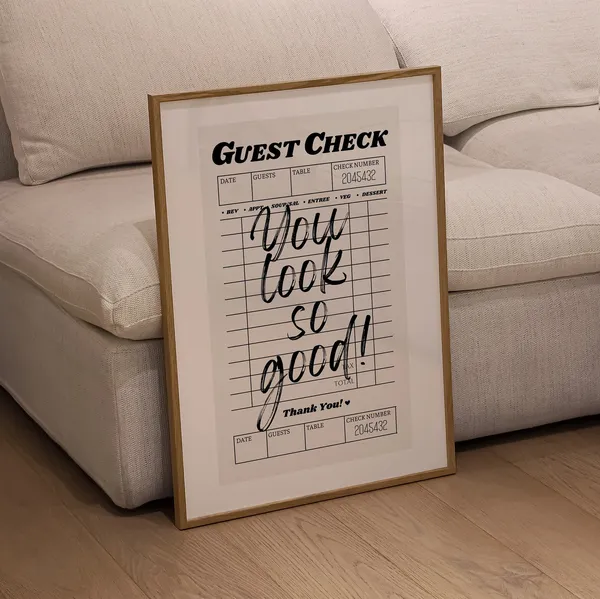 Guest Check Vintage Poster, Preppy Bar Cart Art