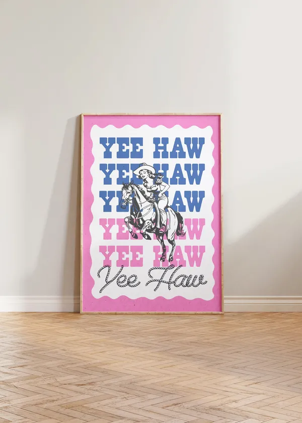 Cowgirl Print Yee Haw Poster, Retro Western Decor