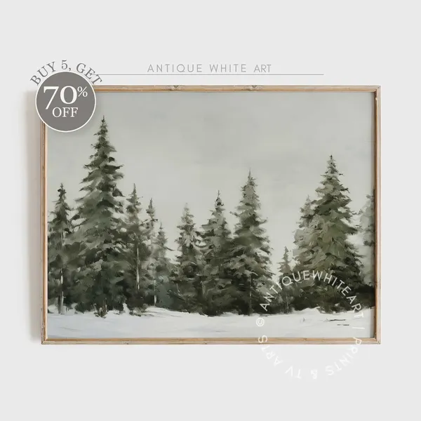 Snowy Winter Pine Forest Christmas Art Print
