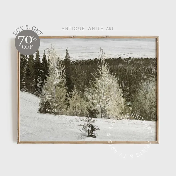 Vintage Winter Snowy Forest Rustic Landscape Art Print