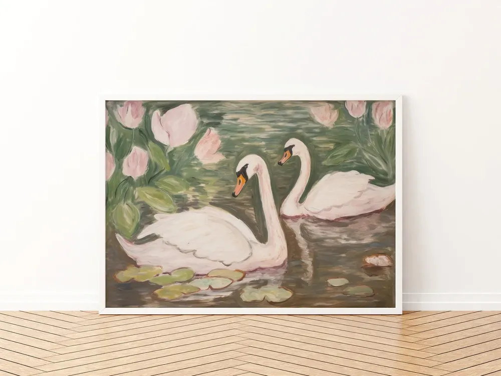 Swan Print, Pink and Green Decor Poster - Image 3
