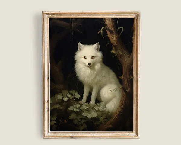 White Arctic Fox Painting, Victorian Animal Decor