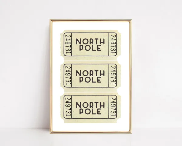 North Pole Ticket Print, Modern Christmas Decor