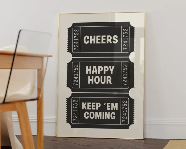 Cheers Ticket Print, Retro Bar Cart Poster