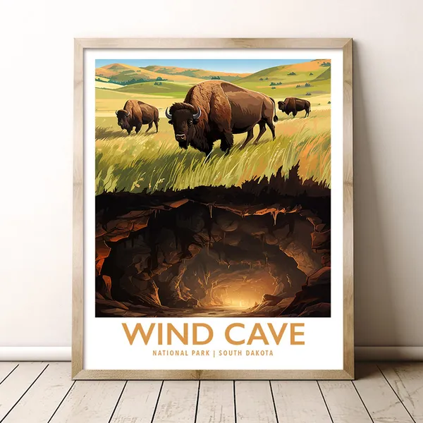 Wind Cave National Park Travel Poster, South Dakota