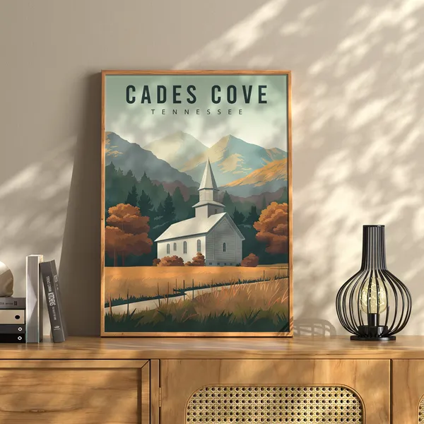 Cades Cove Church, Smoky Mountains Tennessee Travel Poster