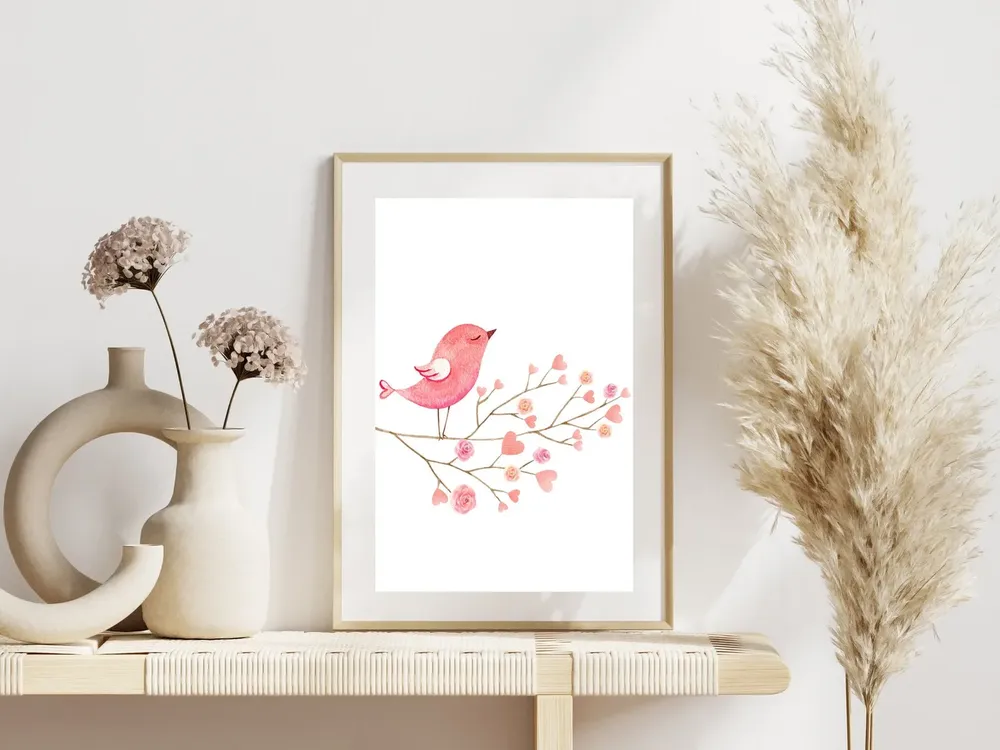 Watercolor Bird and Flowers Boho Nursery Art Print - Image 2