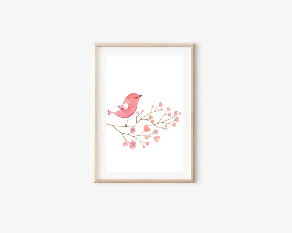 Watercolor Bird and Flowers Boho Nursery Art Print - Image 4
