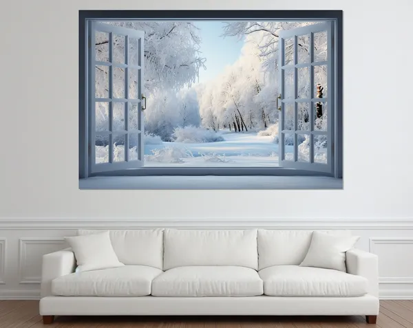 Open Window With Winter Forest View, Winter Art Print