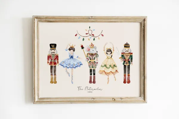 Nutcracker Vintage Christmas Watercolor Art Print