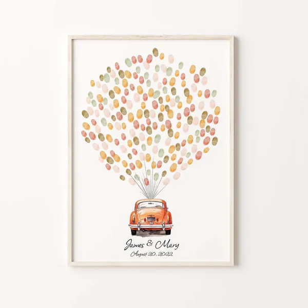 Classic Red Car Watercolor Wedding Guest Book Print