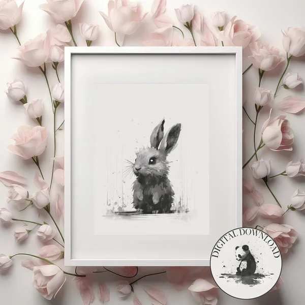 Baby Bunny In The Rain Nursery Art Print