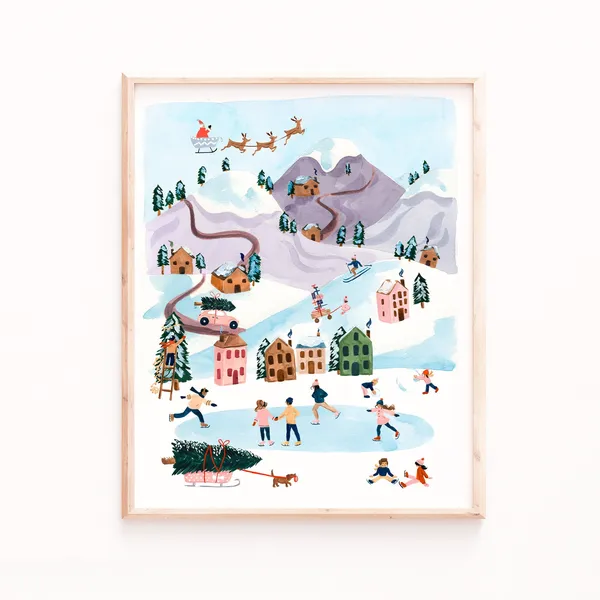 Christmas Village Art Print, Seasonal Holiday Decor