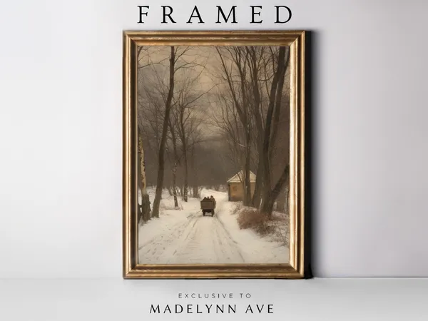 Vintage Winter Path Painting, Moody Landscape Art Print