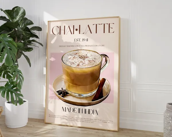 Chai Latte Print, Mid-Century Modern Retro Poster