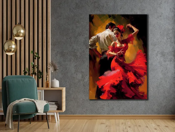 Flamenco Couple Dance Art Print, Spain Style