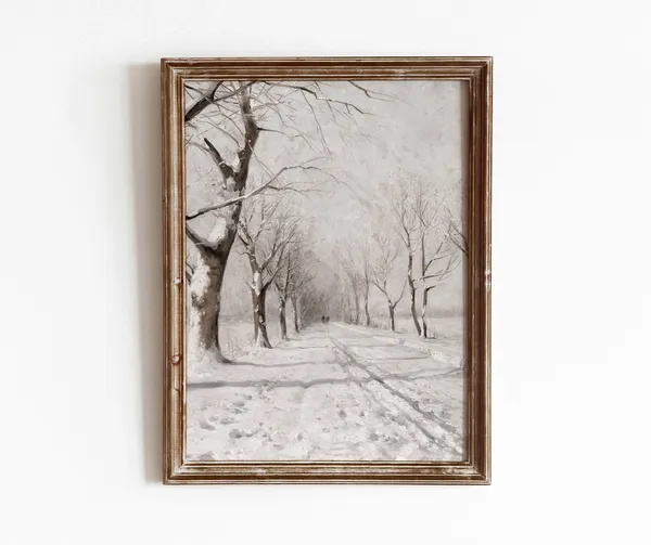 Winter Lane Vintage Snowy Landscape Art Print