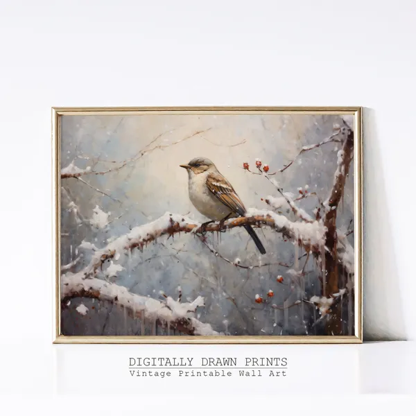 Vintage Christmas Tree With Bird Nest Poster Print