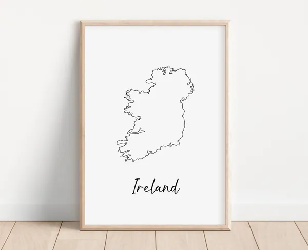 Ireland Map Print, Modern Black and White Art