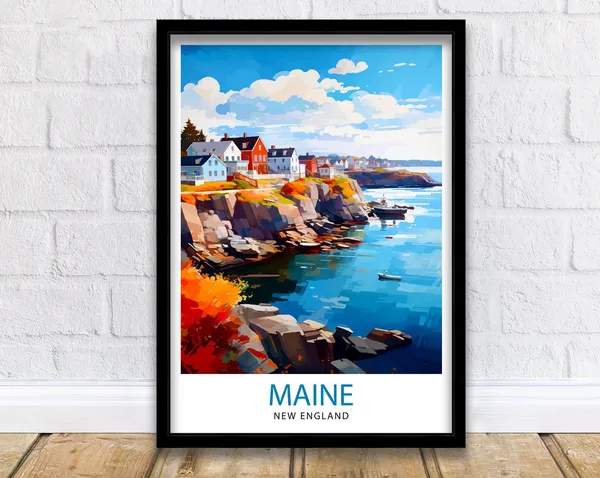 Maine New England Travel Poster, Maine Wall Decor