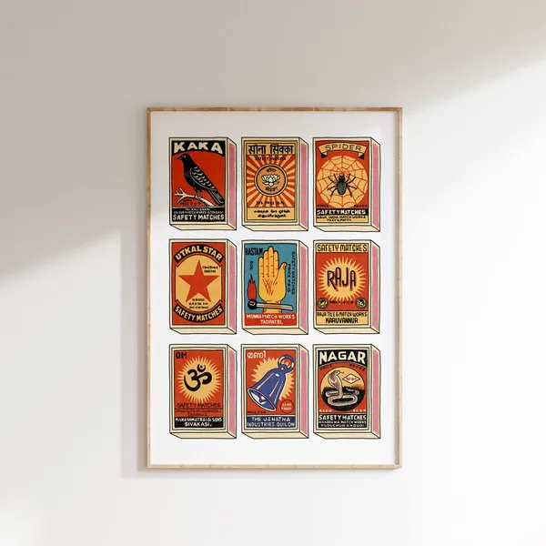 Retro Indian Matchboxes Vintage Poster Art Print
