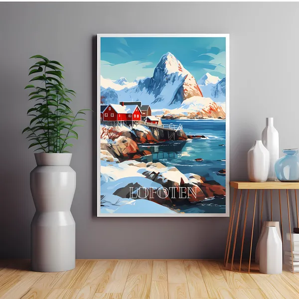 Lofoten Travel Poster, Winter Scenery Art Print