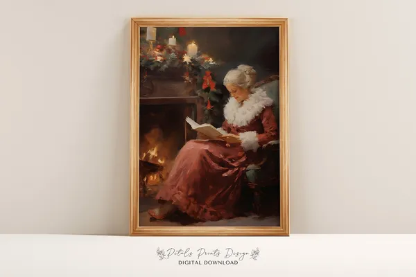 Santa Still Life Painting, Rustic Vintage Xmas Art Print