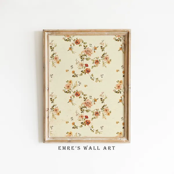 Vintage Botanical Antique Textile Floral Pattern Art Print