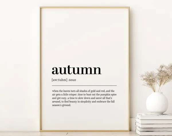 Autumn Definition Poster, Minimalist Dictionary Art Print