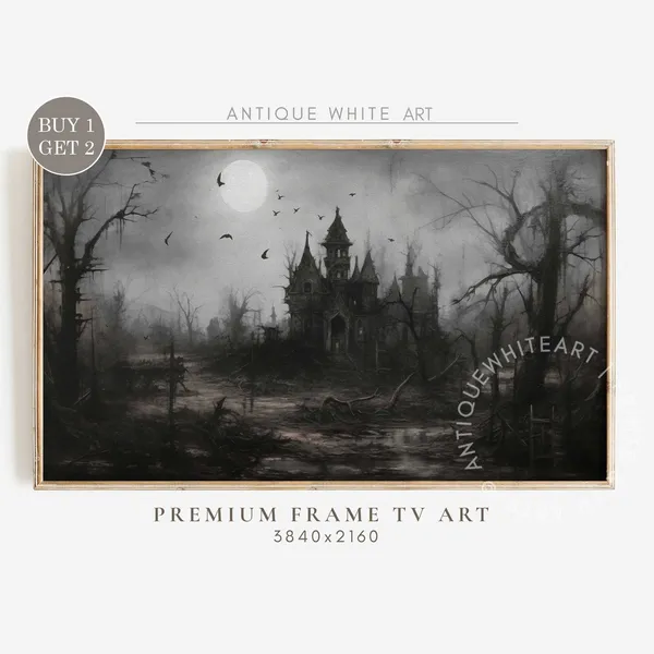 Haunted House Ghostly Halloween Oil Painting Art Print