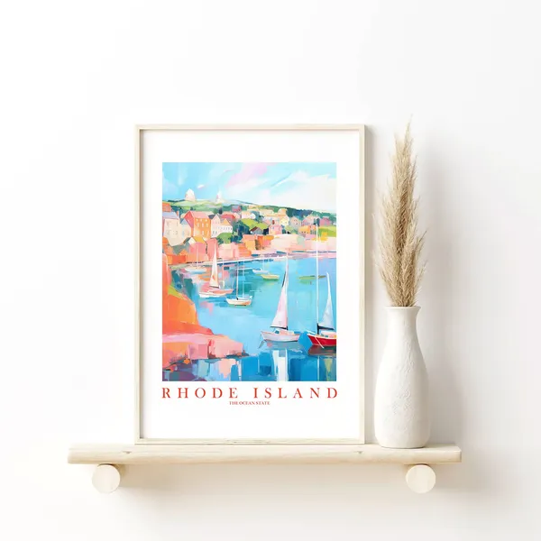 Rhode Island Retro Travel Poster, Harbor Sailboats