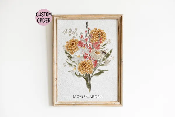 Family Birth Flower Bouquet Gift For Mom Poster