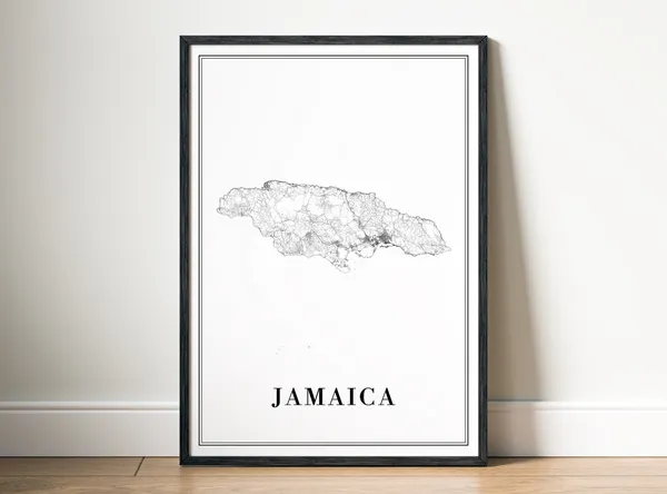 Jamaica Map Poster, Black and White Travel Map