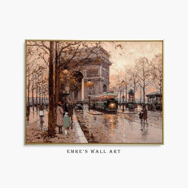 Vintage French Cityscape Art Print, Neutral Autumn Decor
