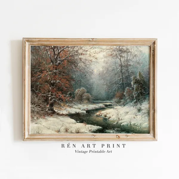 Vintage Winter Snowy Rustic Christmas Art Print