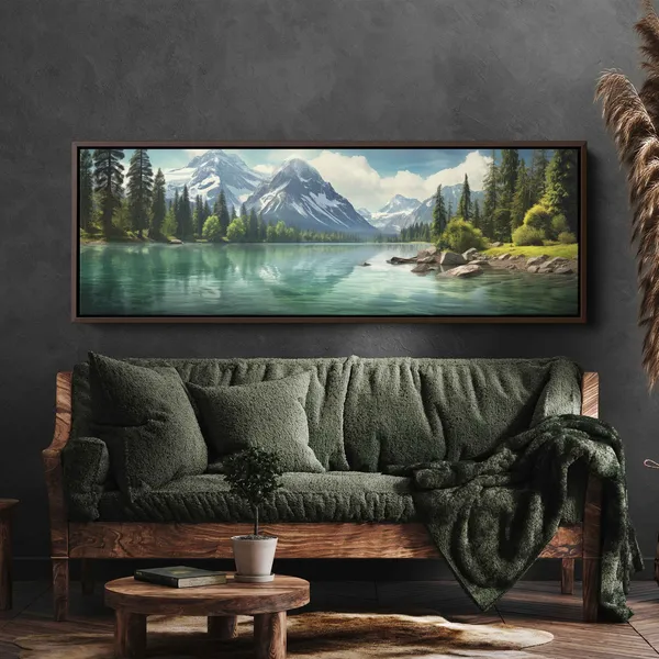 Panoramic Lakeside Vista, Mountain River Art Print