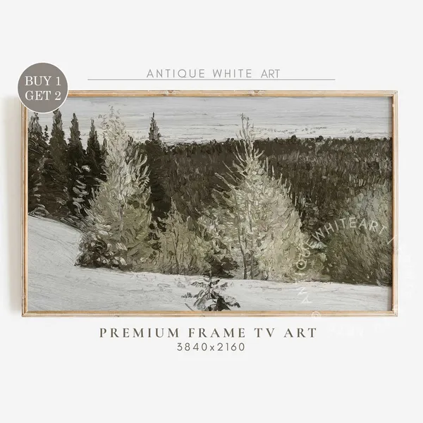 Winter Forest Painting Art Print, Vintage Landscape