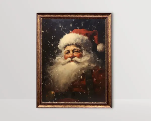 Rustic Santa Portrait Vintage Christmas Art Print