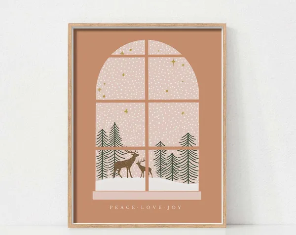 Christmas Deer Minimalist Holiday Window Art Print