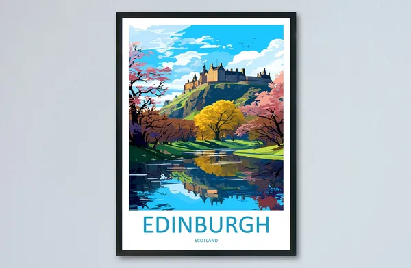 Edinburgh Cityscape Travel Poster, Scotland Decor