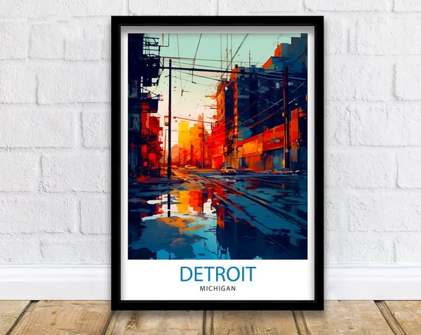 Detroit Michigan Travel Poster, USA Travel Art
