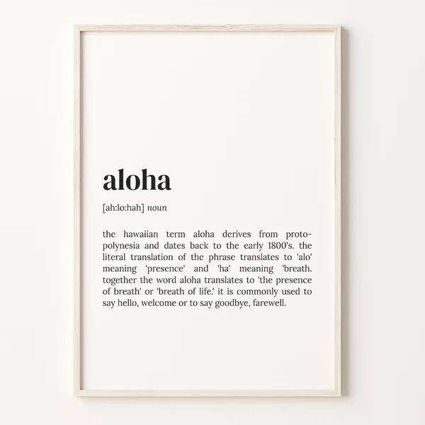 Aloha Definition Dictionary Poster, Hawaii Travel Art Print