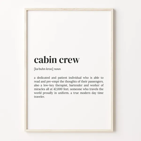 Cabin Crew Definition Dictionary Poster, Gift Idea